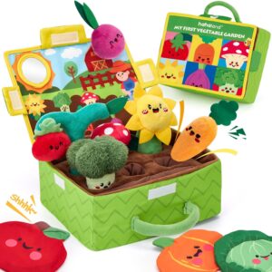 hahaland Baby Toys 6-12 Months – Fruits Vegetables Garden Plant Farm Plush | 6 Month Old Montessori Sensory Toys Carrot Flower with Rattles Mirror Squeaker Crinkle Tissues, 9 Month Old Gifts for Babies