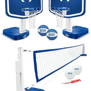 GoSports Splash Hoop 2-in-1 Full Court Pool Basketball & Volleyball Game Set