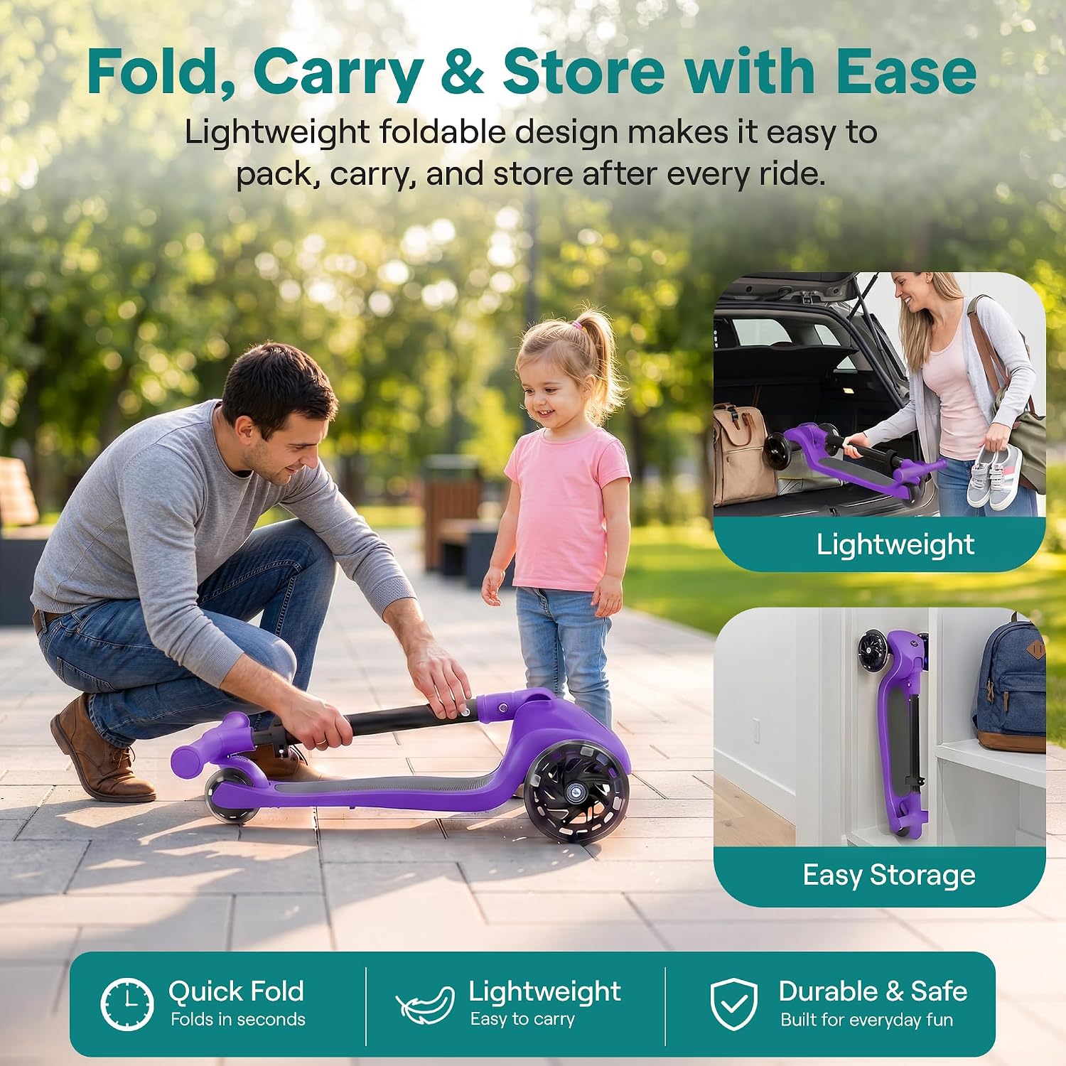 SereneLife Toddler Scooter, Adjustable Micro Scooter for Ages 2-5, Lightweight Kids 3 Wheel Design with LED Light-Up Wheels, Anti-Slip Deck & Lean-to-Steer Control, Indoor/Outdoor Use (Purple) - Image 6