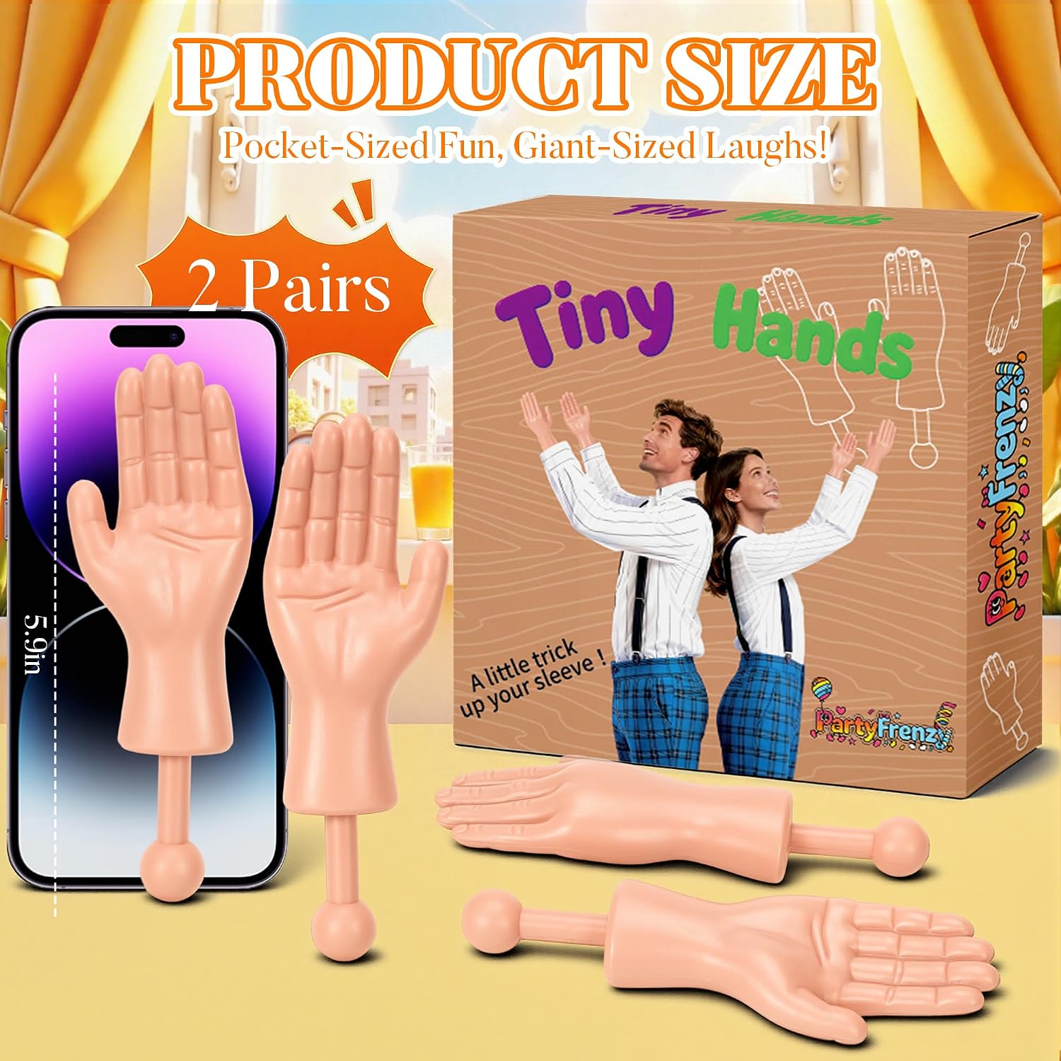 Tiny Hands (2 Pairs Light Color), Mini Hand Puppet on a Stick, Fake Small Hands for Costumes and Pranks, Doll Hands for Novelty Gifts, Make Anyone Laugh - Image 2