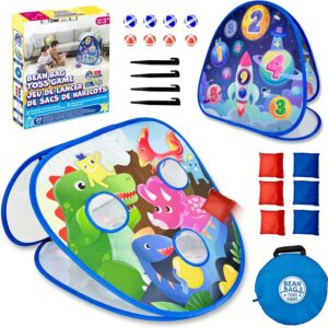 Grip Kids 2 in-1 Dinosaur and Spaceship-Themed 27-inch Bean Bag Toss Game Set for for 1-2 Players, Backyard Games, Family Party, Birthday, for Toddlers Ages 3 4 5 6 Year Old- Amazon Exclusive