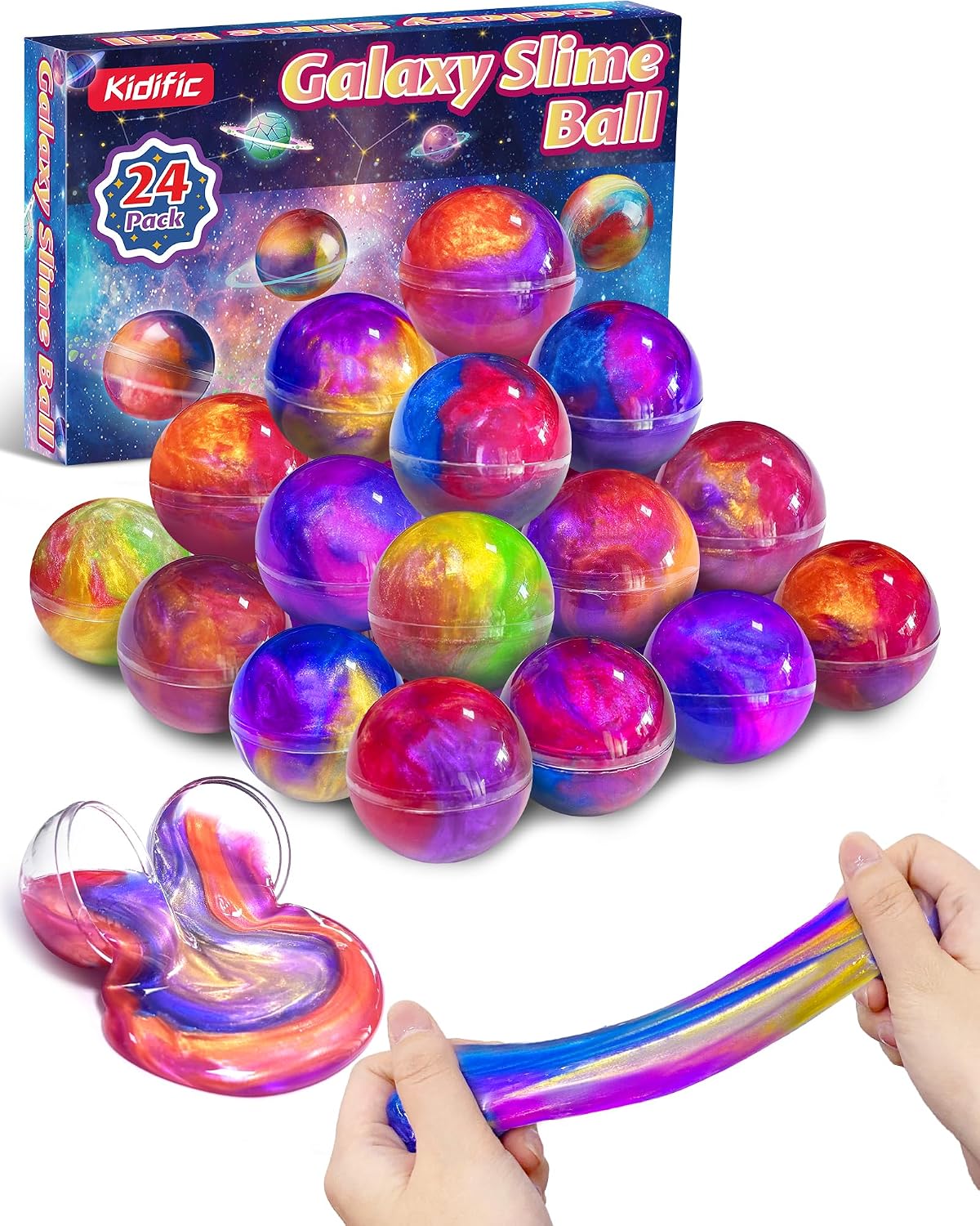 24 Pack Galaxy Slime Party Favors, Non-Sticky, Stress Relief Treasure Box Toys for Classroom Prizes Party Supplies, Student Gifts Birthday Goodie Bags Stuffers for Kids Teens Boys Girls 4-8, 8-12