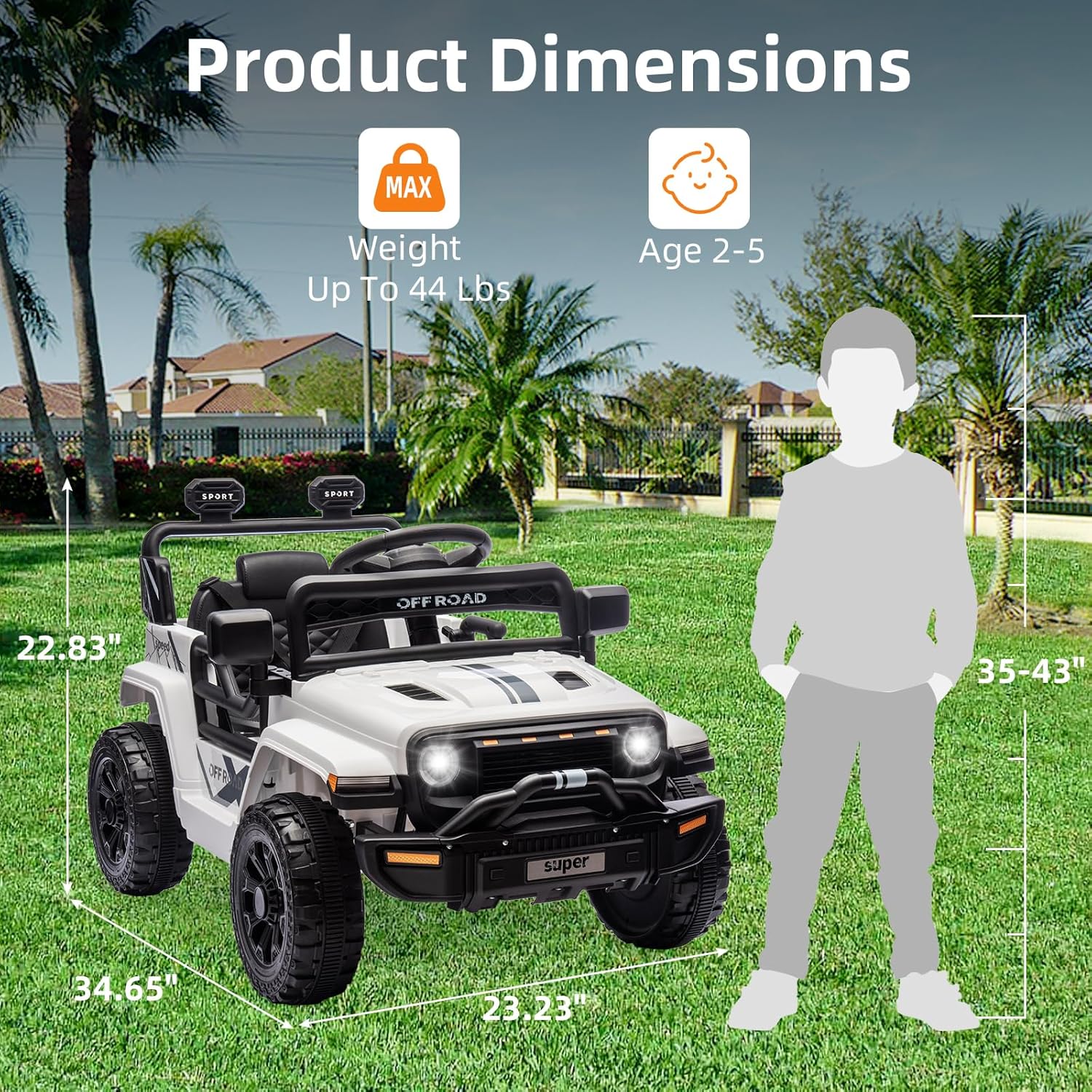 Ride On Truck Car, 12V Ride On Toy w/Parent Remote Control, Steering Wheel Music, 4-Wheel Spring Suspension, Led Lights, 2 Speeds, Kids Electric Vehicles for Age 3-5, White - Image 4