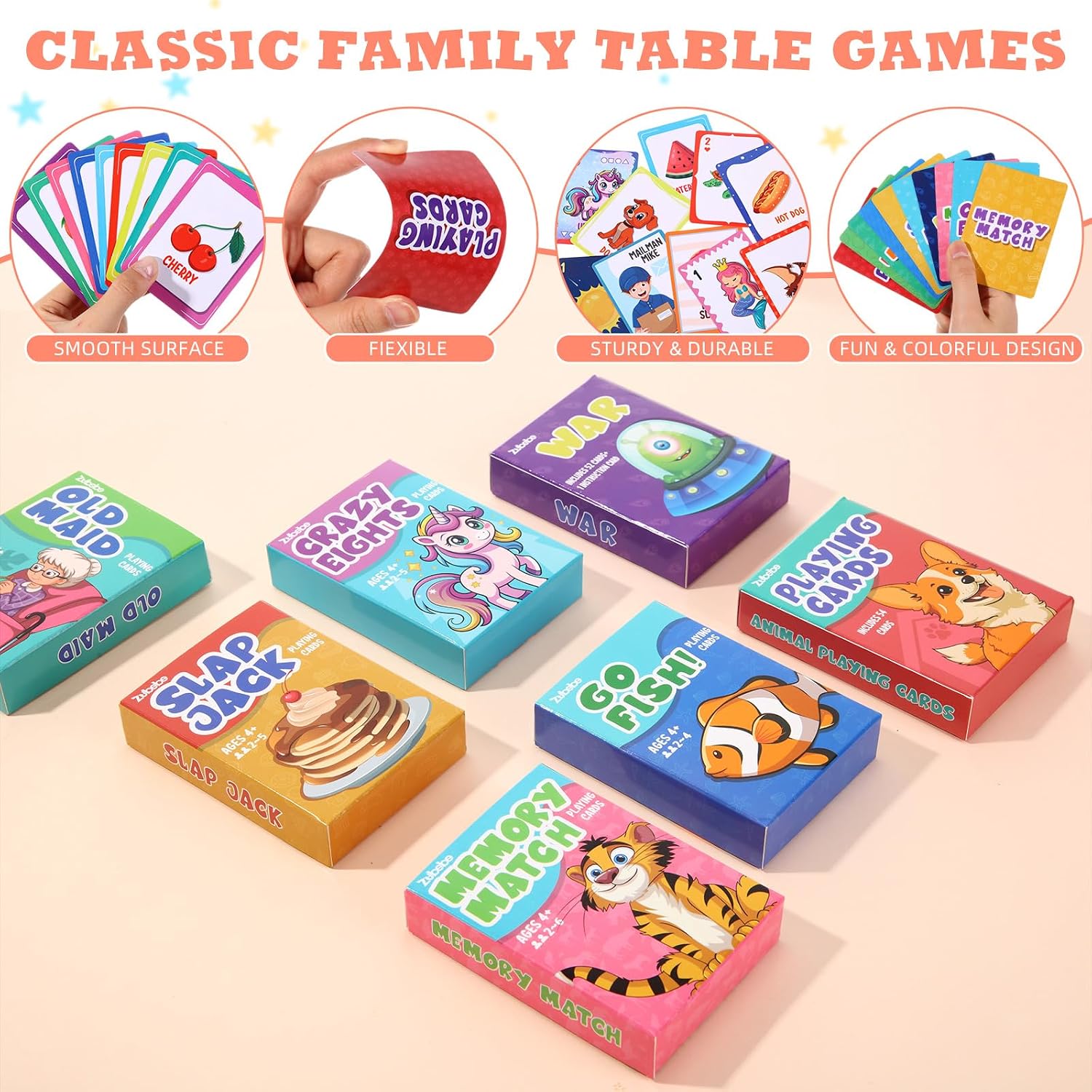 Zubebe 14 Pack Kids Card Games Gifts Bulk Classic Playing Card Game Set for Kids Includes Go Fish, Old Maid, Crazy Eights, Memory Match, Slap Jack, Playing Toy for Party Favors (Classic) - Image 3