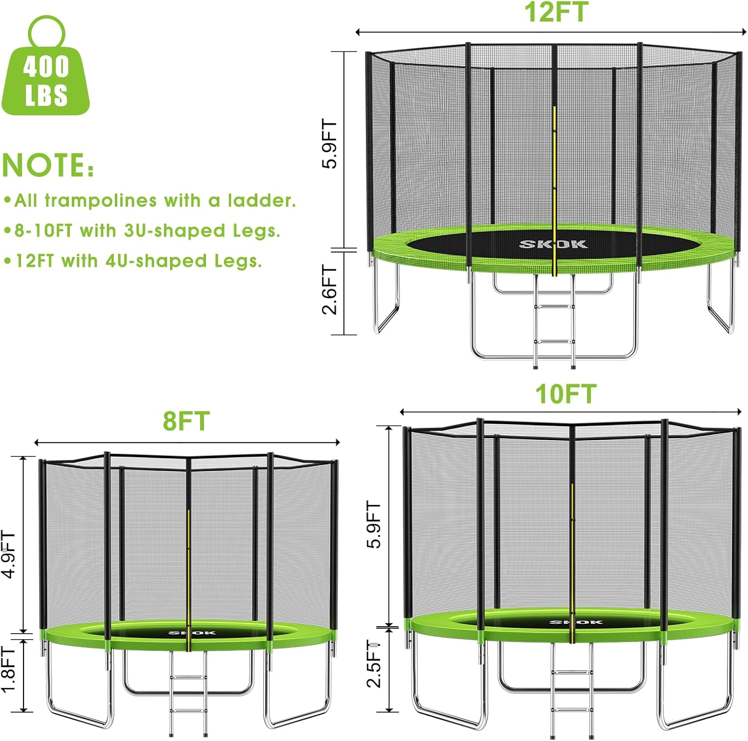 SKOK Trampoline for Kids,400LBS Outdoor Trampoline with Net-ASTM Approved Trampoline for Children and Adults - Image 7