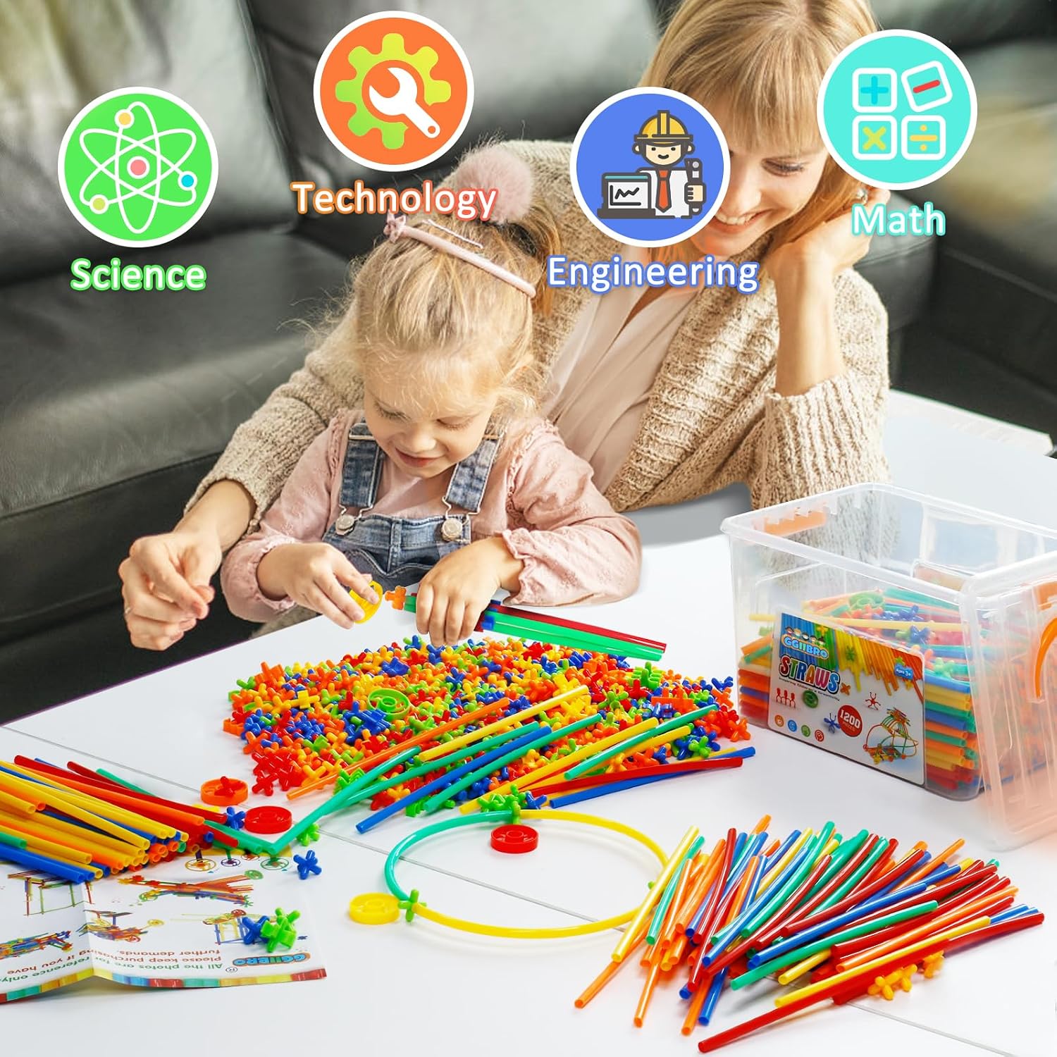 Ggiibro Straw Constructor Toys 1200Pcs STEM Building Toys Aged for 3 4 5 6 7 8+ Interlocking Plastic Toys Preschool Engineering Thin Tube Blocks Toy Educational Toy Kit for Classroom Kids Toys Set - Image 6