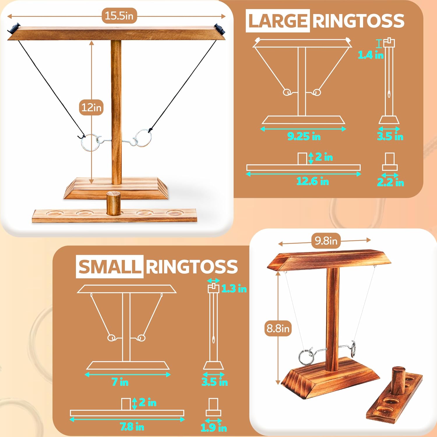Ring Toss Game for Adults, Hook and Ring Game, Swinging String Hook & Ring Tabletop Battle Game, Outdoor & Indoor Game, Patio Décor Party Bar Game, Wooden Ring & Hook Game, Fun Games for Adults - Image 2