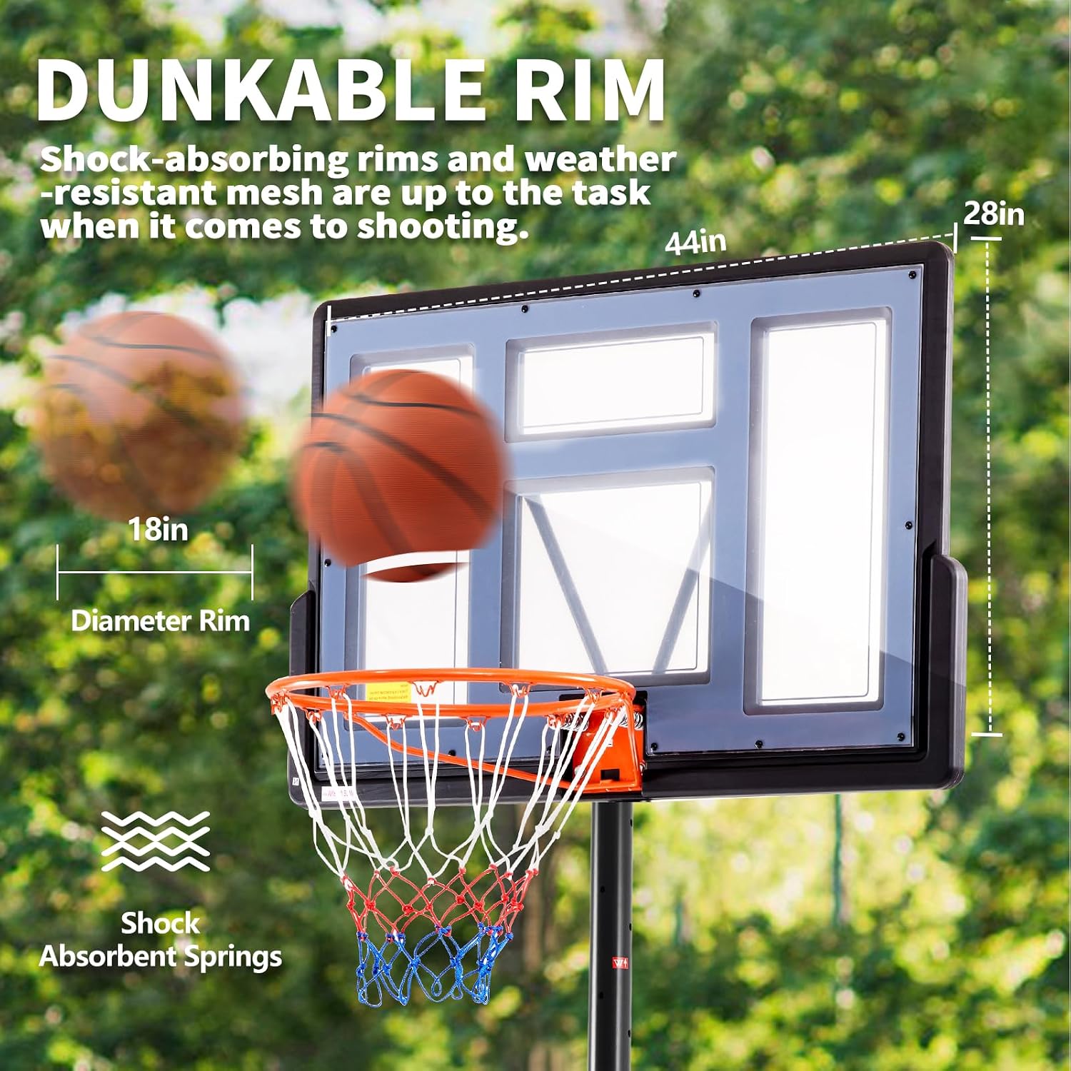 DUMOS 10FT Adjustable Height Portable Basketball Hoop Outdoor for Adult, 44 Inch Shatterproof Backboard w/Shock Absorbent Rim, Fillable Base, 2 Wheels for Swimming Pool/Indoor - Image 4
