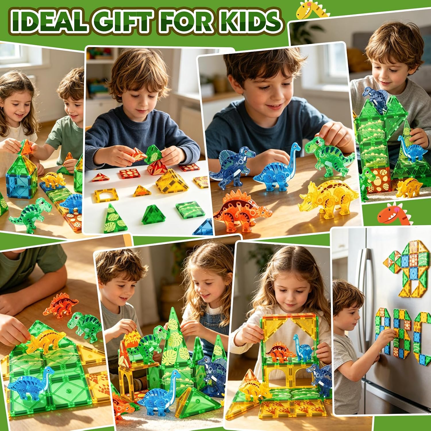 Coodoo Dinosaur Toys Magnetic Tiles 3D Movable Dinos for Kids 3-5 5-7 Toddler Outdoor Sensory Toys, STEM Educational Magnetic Blocks for 3+ Years Old Boys Girls Kids Toy - Image 2