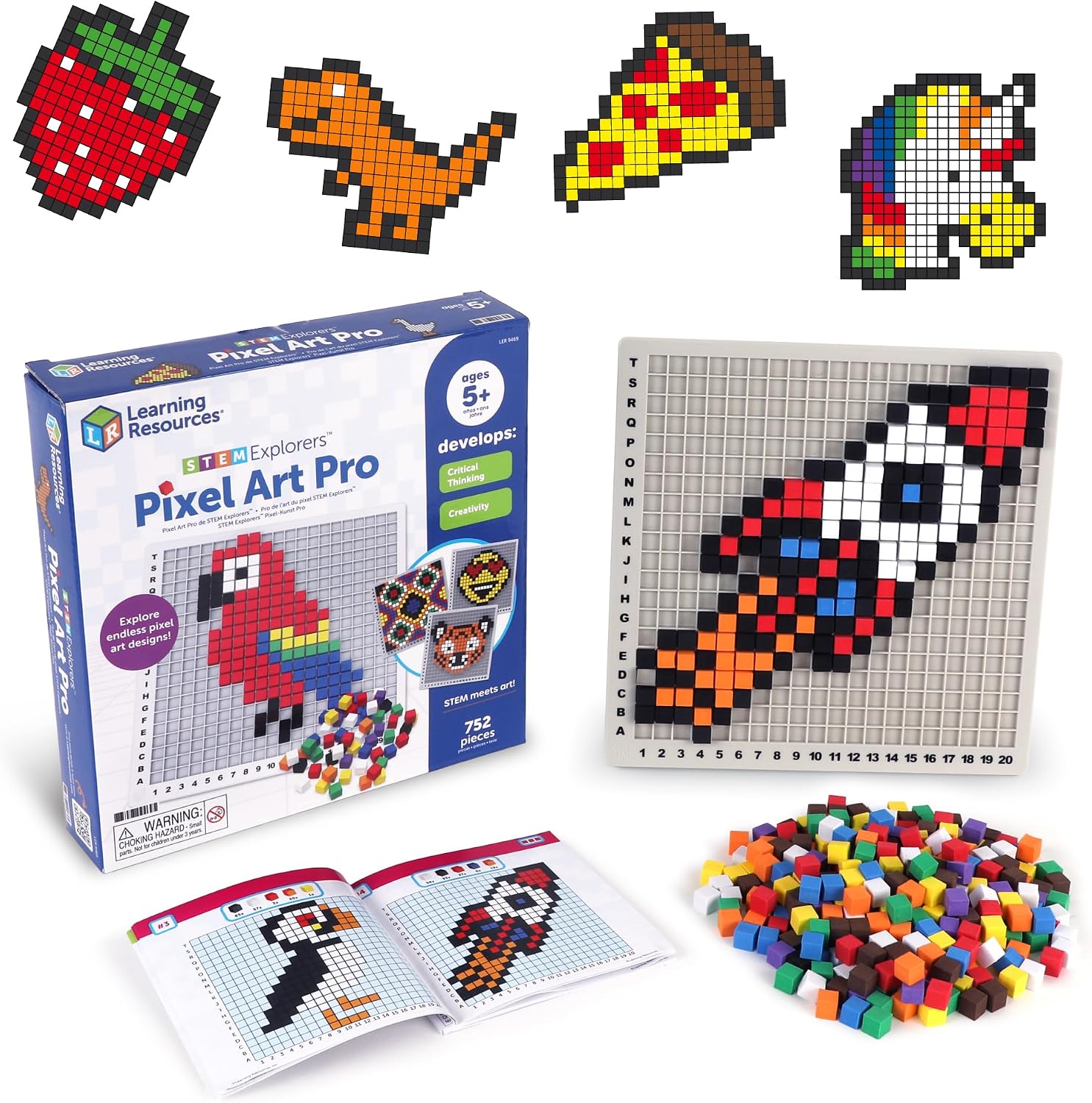 Learning Resources STEM Explorers Pixel Art Pro - Critical Thinking, Math Manipulatives, Problem Solving Skills, Pattern Blocks, Brain Games, Montessori, Fine Motor Skills, Gifts for Boys and Girls