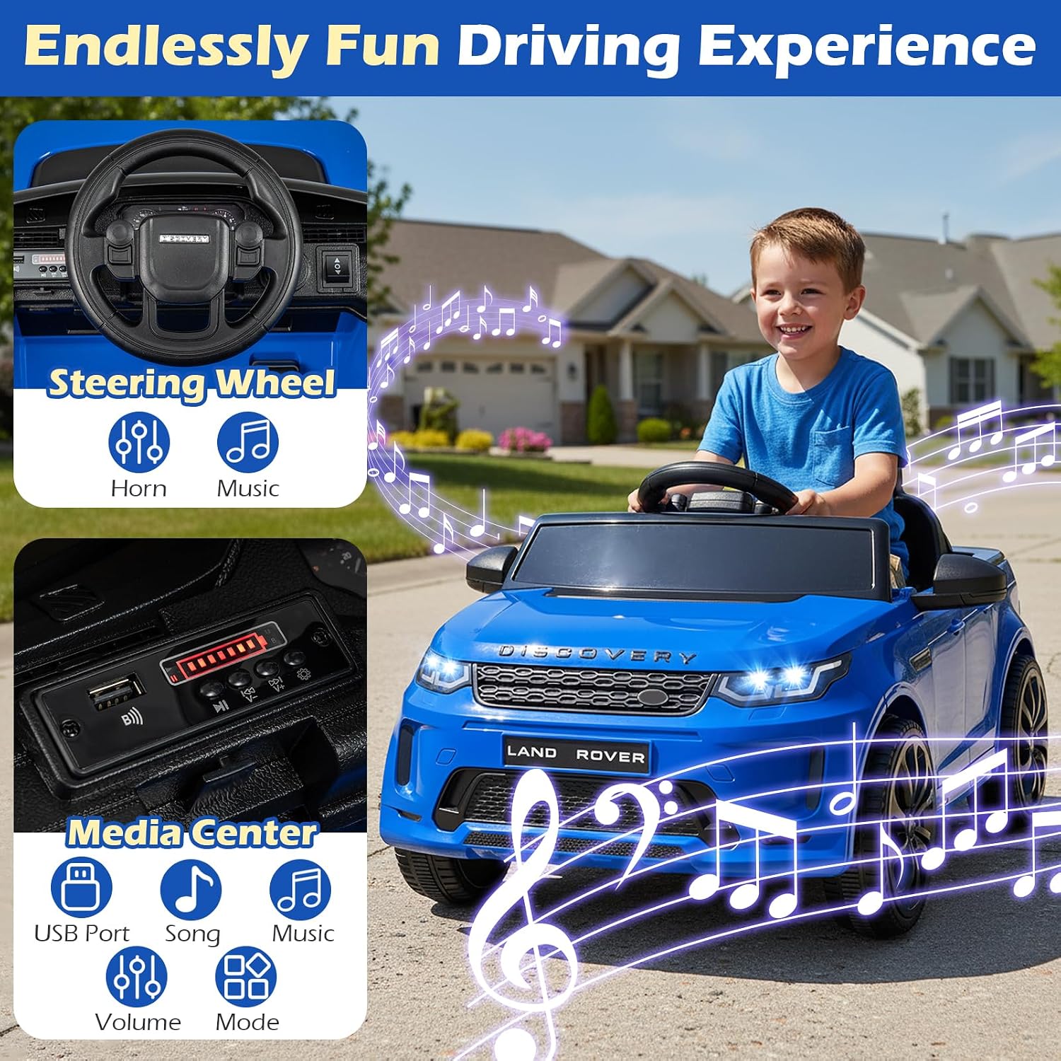 Costzon Ride on Car, Licensed Land Rover Discovery Sport Electric Vehicle, 12V Kids Car with Parent Remote Control, Music, Horn, Song, Gift for Aged 3+ (Blue, 38” x 24” x 17”(L x W x H)) - Image 4