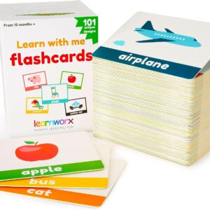 LearnWorx 101 Baby Flash Cards for Toddlers 1-3 | Award Winning First Words Toddler Flash Cards | Speech Toys Help Learn Objects, Numbers & Play Games – Big Toddler Learning Flashcards Preschool Kids