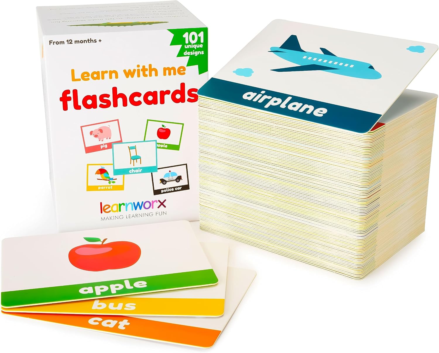 LearnWorx 101 Baby Flash Cards for Toddlers 1-3 | Award Winning First Words Toddler Flash Cards | Speech Toys Help Learn Objects, Numbers & Play Games - Big Toddler Learning Flashcards Preschool Kids