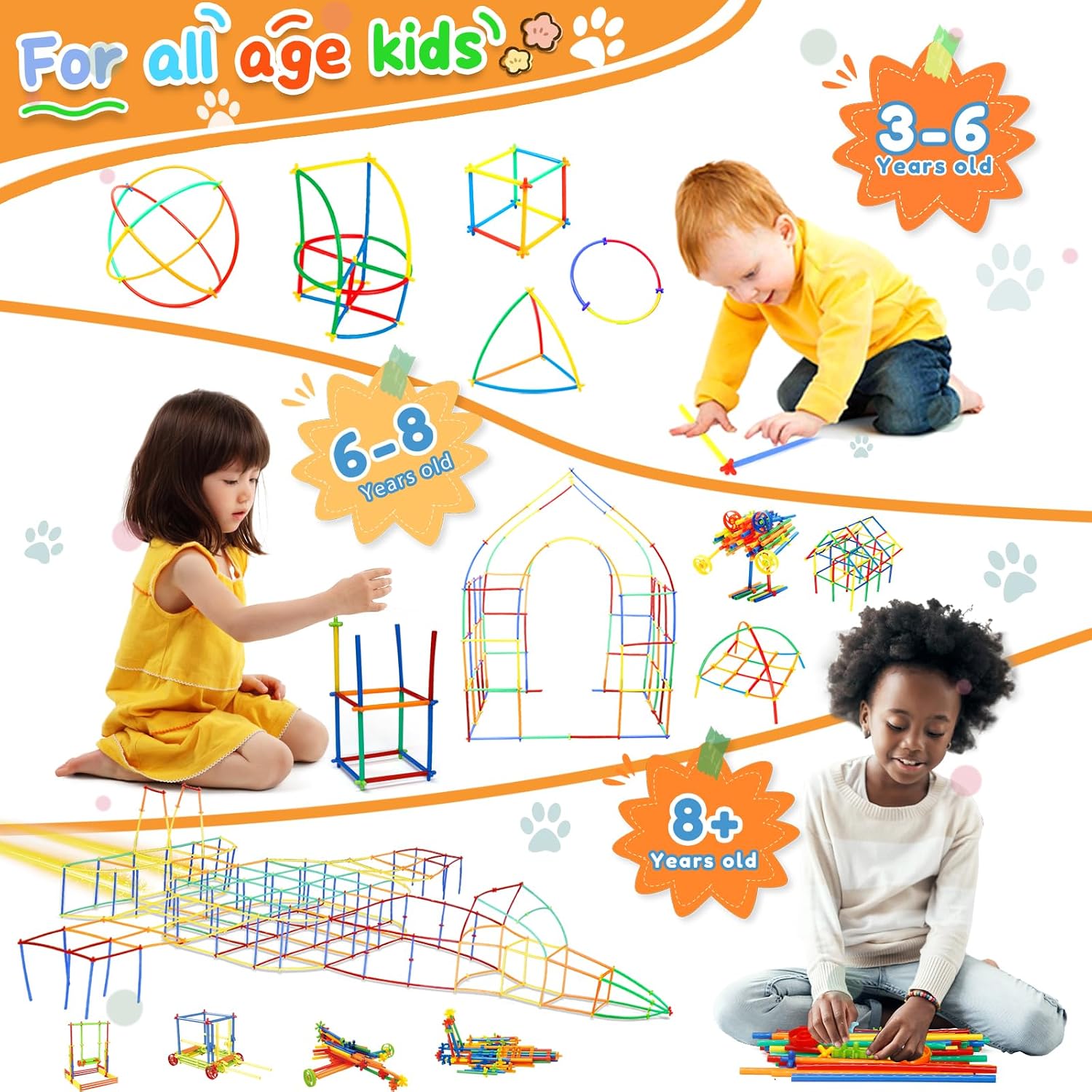 Ggiibro Straw Constructor Toys 1200Pcs STEM Building Toys Aged for 3 4 5 6 7 8+ Interlocking Plastic Toys Preschool Engineering Thin Tube Blocks Toy Educational Toy Kit for Classroom Kids Toys Set - Image 4