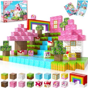 Annexfun Magnetic Blocks – 100PCS Building Blocks Unicorn Cubes – Toys for Montessori Toddler Christmas Birthday Gifts – STEM Sensory Toys for 3 4 9 10 Year Old Girl