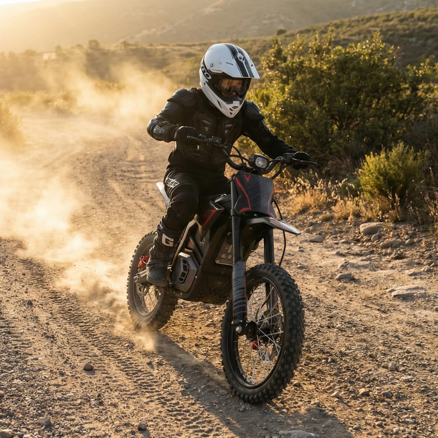 VALTINSU EM5 Pro 60V Electric Dirt Bike w/Light & Display, Off-Road Motorcycle 5600W 3 Speed Modes (Max 52MPH) Range 60 MI,17"/14" Tires,Dual Suspension & Hydraulic Brakes Fit Age 15+ Black - Image 8