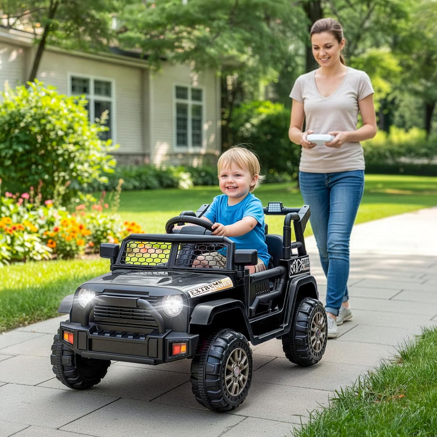 Winado 12V Electric Car for Kids, Ride on Truck for Toddlers with Remote Control, Battery Powered Kids Electric Vehicle to Drive w/Bluetooth, Soft Start, LED Lights - Black - Image 8