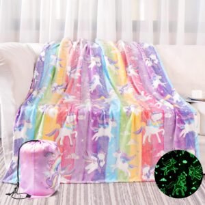 LIFEYJ Glow in The Dark Blanket Unicorns Gifts for Girls, Soft Blanket 3 4 5 6 7 8 9 10 Year Old Girl Gifts, Toddler Girls Toys Age 6-8, Easter Gifts for Kids Birthday Gifts Presents, 50″x60″