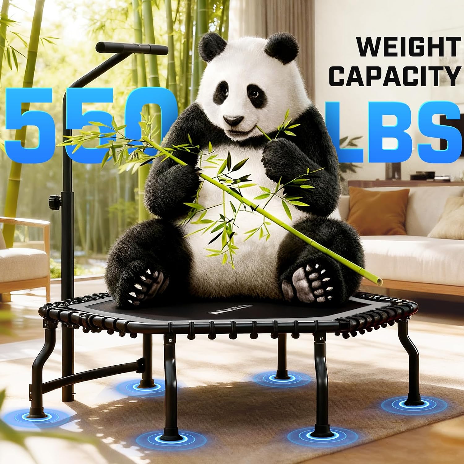 ANCHEER Trampoline, 50'' Rebounder Trampoline for Adult with Bar, Indoor Mini Trampoline, 550LBS Fitness Trampoline with Bungee, Jumping Cardio Equipment, Exercise Trampoline at Home Gym - Image 2