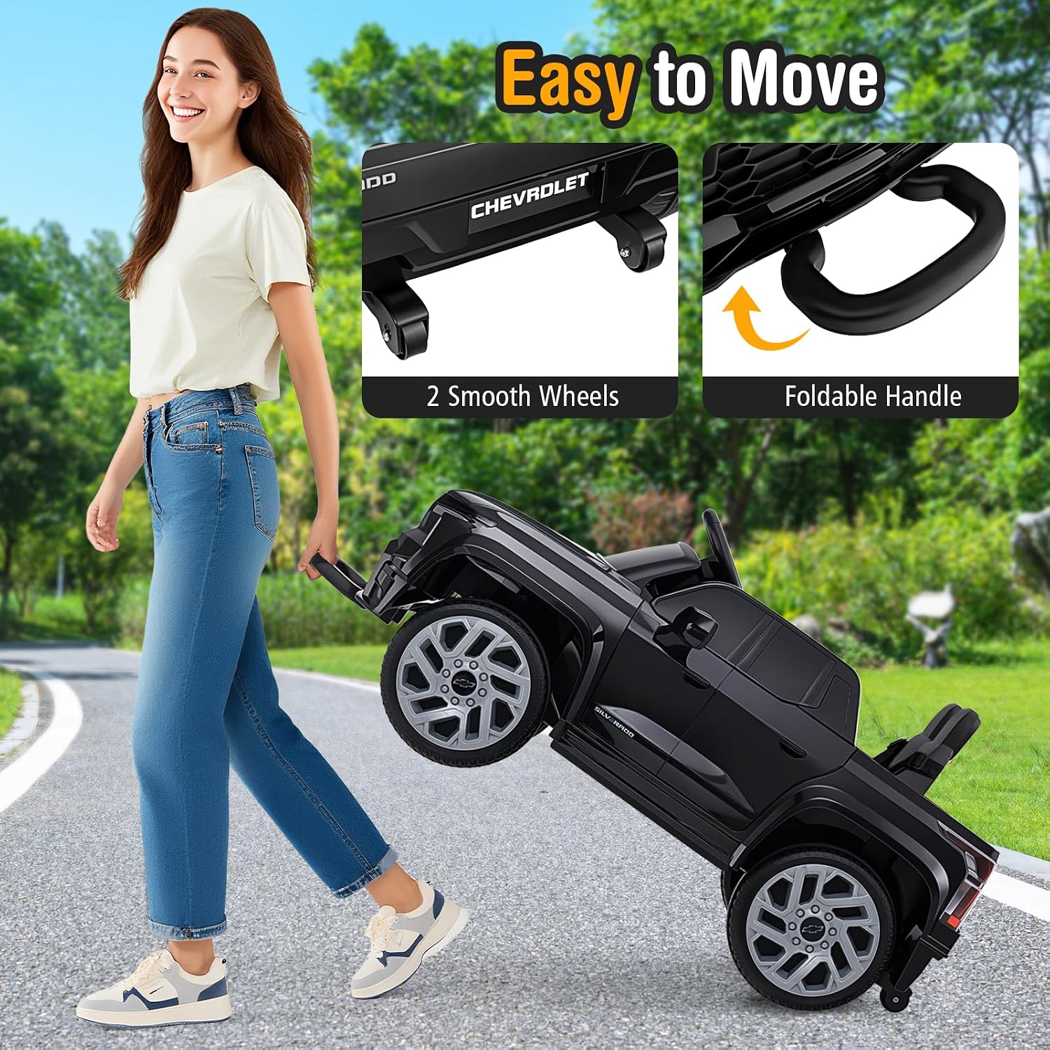 Costzon Ride on Car, 12V Licensed Chevrolet Truck, Kids' Electric Vehicles with Remote Control, Rear Storage, Music, USB, Lights & Spring Suspension, Kids Car Toy for Aged 3+ (Truck, Black) - Image 8