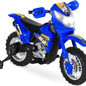 Best Choice Products Kids 6V Ride On Motorcycle w/Treaded Tires, Working Headlights, 2mph Top Speed, Training Wheels, Realistic Sounds, Music, Battery Charger – Blue