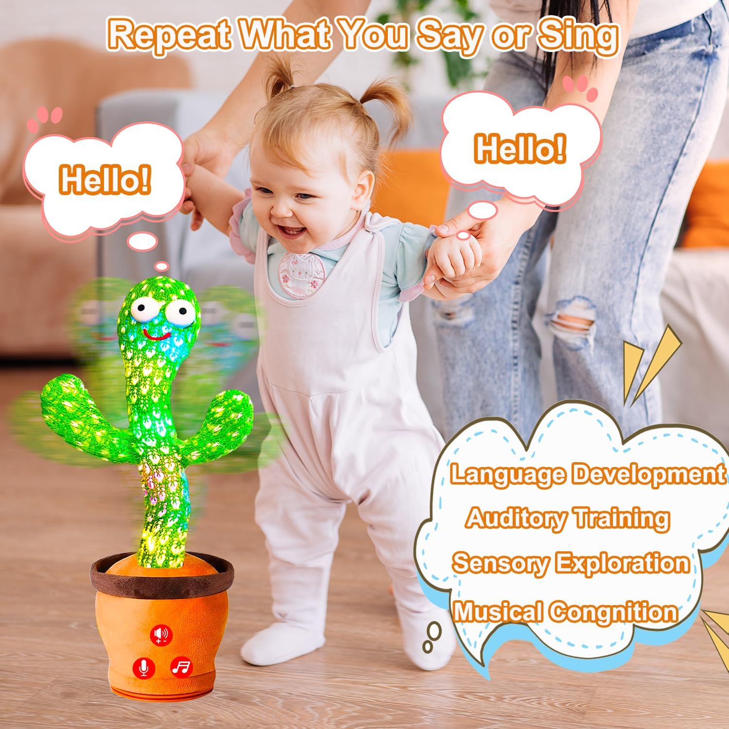 Baby Toys Interactive, Dancing Talking Cactus Toy Volume Adjustable, Singing Mimicking Repeating Recording, Funny Cactus Sings 50+ English Songs, Toys for Baby Toddler, 1 Year Old Gifts for Boys Girls - Image 4