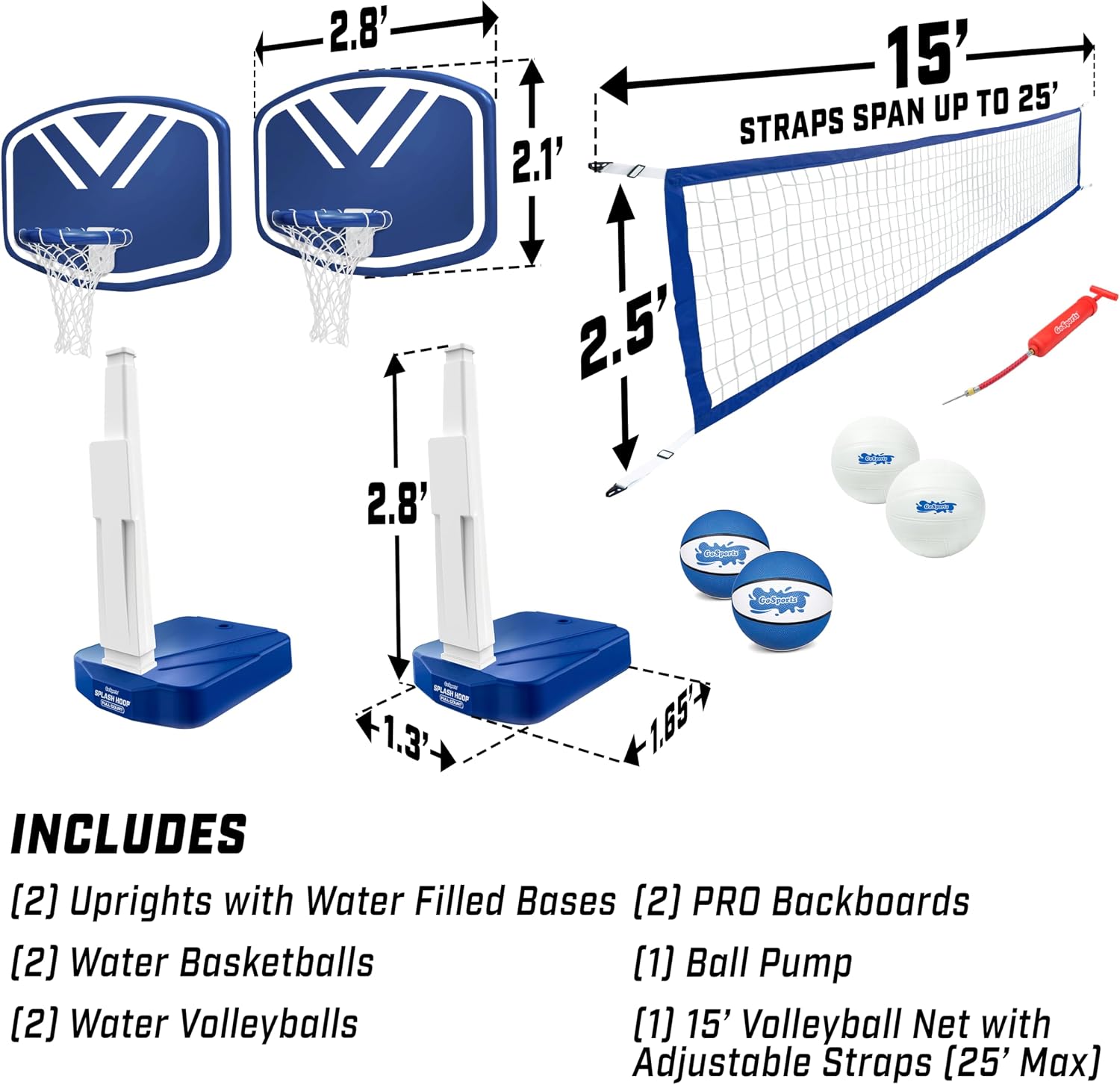 GoSports Splash Hoop 2-in-1 Full Court Pool Basketball & Volleyball Game Set - Image 6