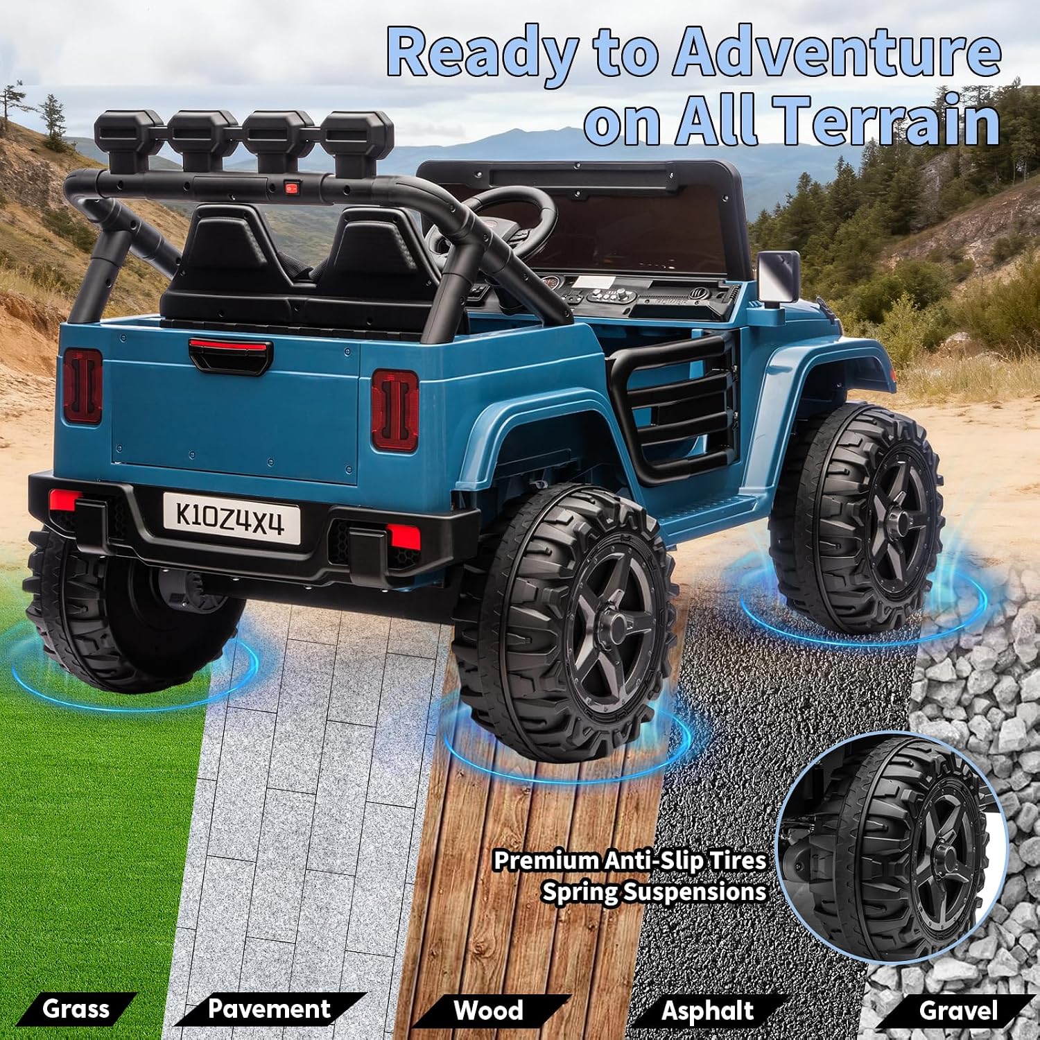 Kids 24V 2-Seater Electric Ride On Car, 4x4 Ride On Truck w/Remote Control, 4-Wheeler Suspension, 3 Speeds, Led Lights, Bluetooth, Ride on Car Toy for Kids Ages 3-8, Cyan Blue - Image 7