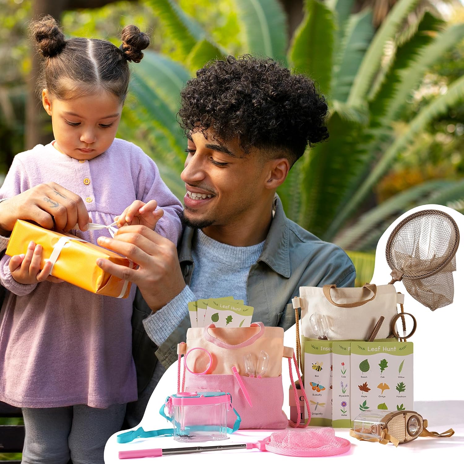 ROBOTIME Twin Color Catcher Kit for Kids: 2-Person Outdoor Explorer Set with Green & Pink Gear | Complete Hunting Kit for Siblings & Friends Ages 3+ - Image 9