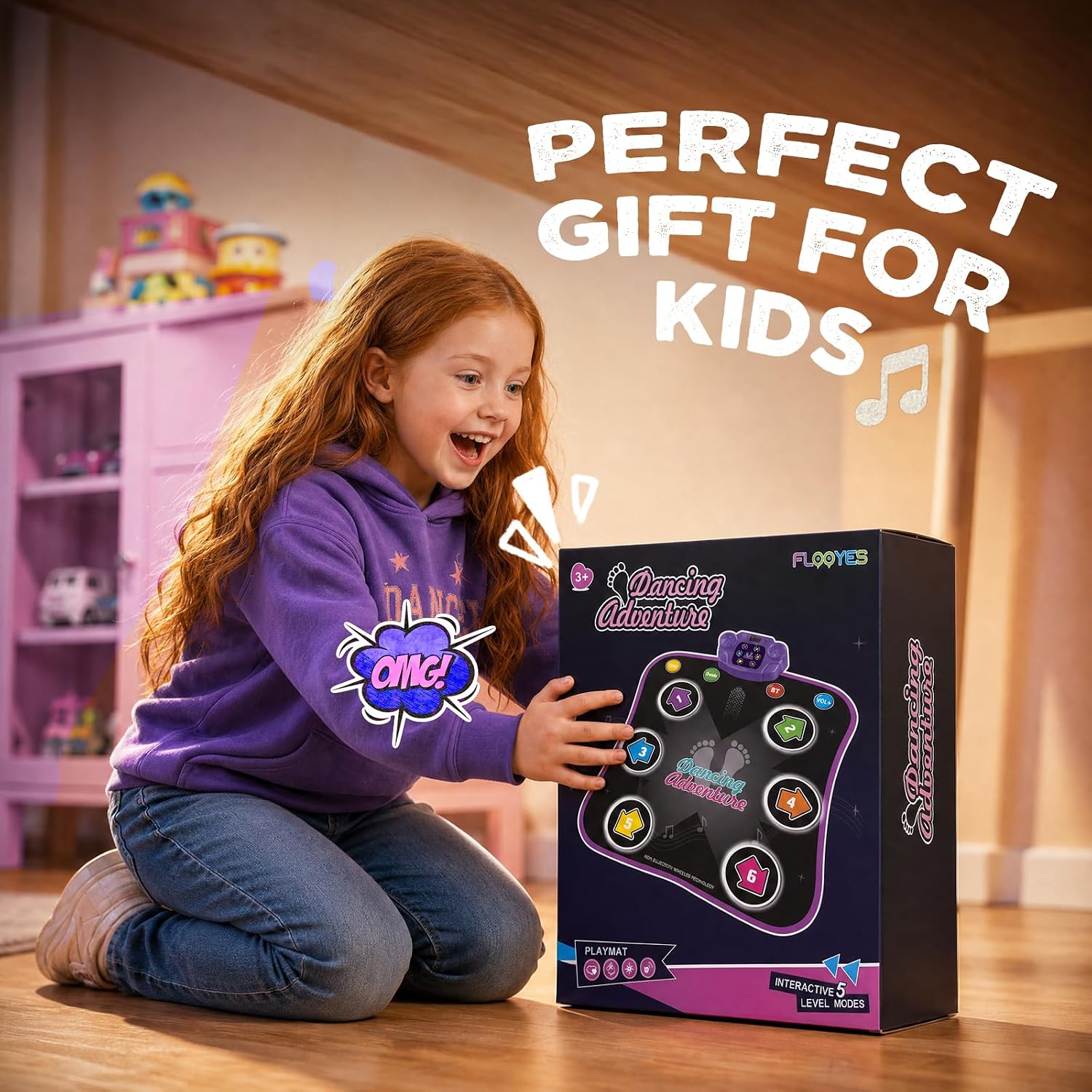 Flooyes Dance Mat Toys for 3-12 Year Old Kids, Electronic Dance Pad with Light-up 6-Button Wireless Bluetooth, Music Dance with 5 Game Modes, Birthday Toys Gifts for 3 4 5 6 7 8 9 10+ Year Old Girls - Image 6