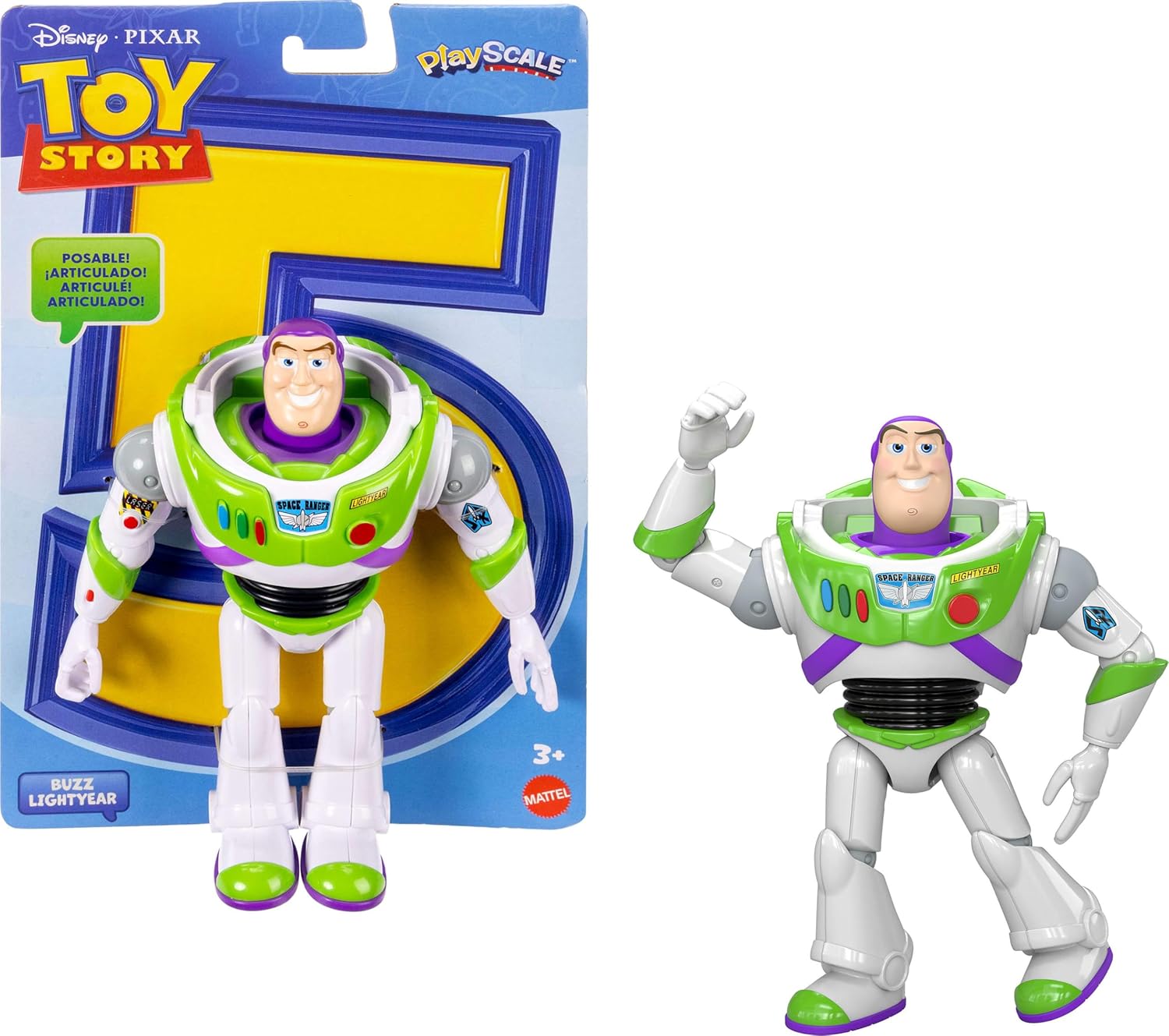 Mattel Disney and Pixar Toy Story 5 Buzz Lightyear Action Figure | 7-inch Playscale, 1 Key Character, 8+ Posable Joints, Movie-Accurate Design