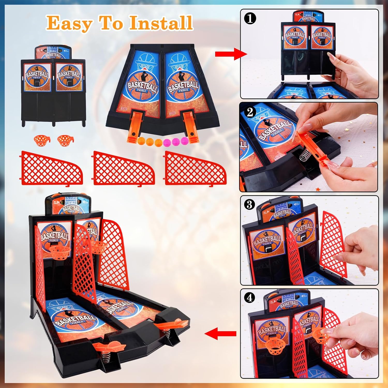 Mini Tabletop Basketball Game Desktop Basketball Games Basketballs Shooting Games Toy Basketballs Arcade Game Table for Adults Kids Office Stress Relief Birthday Gifts - Image 3