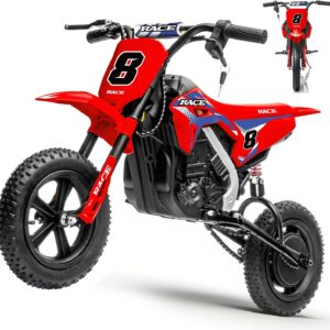 24V Kids Electric Dirt Bike – 250W Electric Motorcycle, 11 Mph Max Speed Electric Motorcycle Mini Bike with Music, 10 Miles Range, Twist Grip Throttle, Metal Suspension, Rubber Tires (Red)