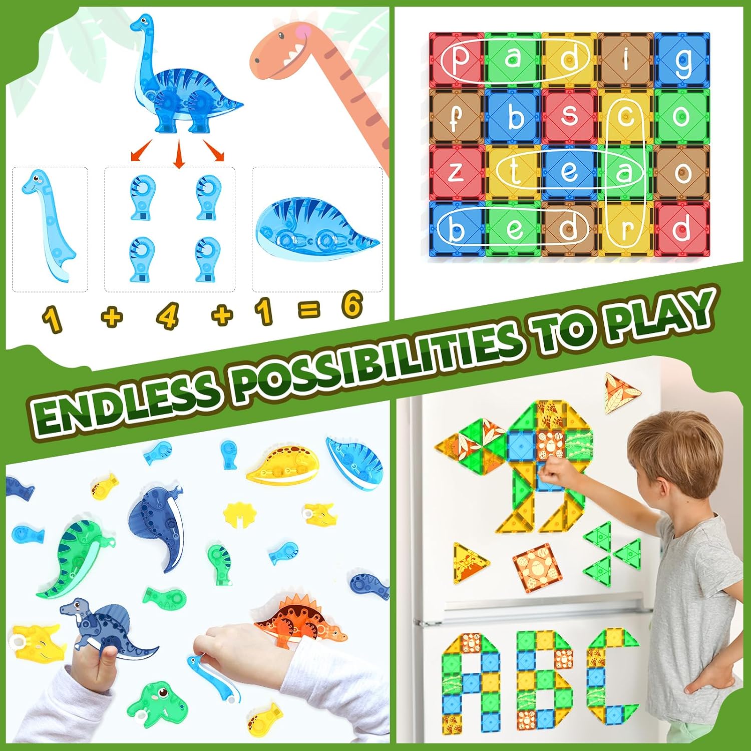 Coodoo Dinosaur Toys Magnetic Tiles 3D Movable Dinos for Kids 3-5 5-7 Toddler Outdoor Sensory Toys, STEM Educational Magnetic Blocks for 3+ Years Old Boys Girls Kids Toy - Image 6