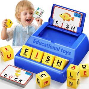 Montessori Matching Letter Game for Kids Ages 3-8 | Educational Learning Spelling Toys with Storage Function | Christmas Birthday Gifts for 3 4 5 6 Year Old Boys & Girls | Larger Blue (50% Bigger)
