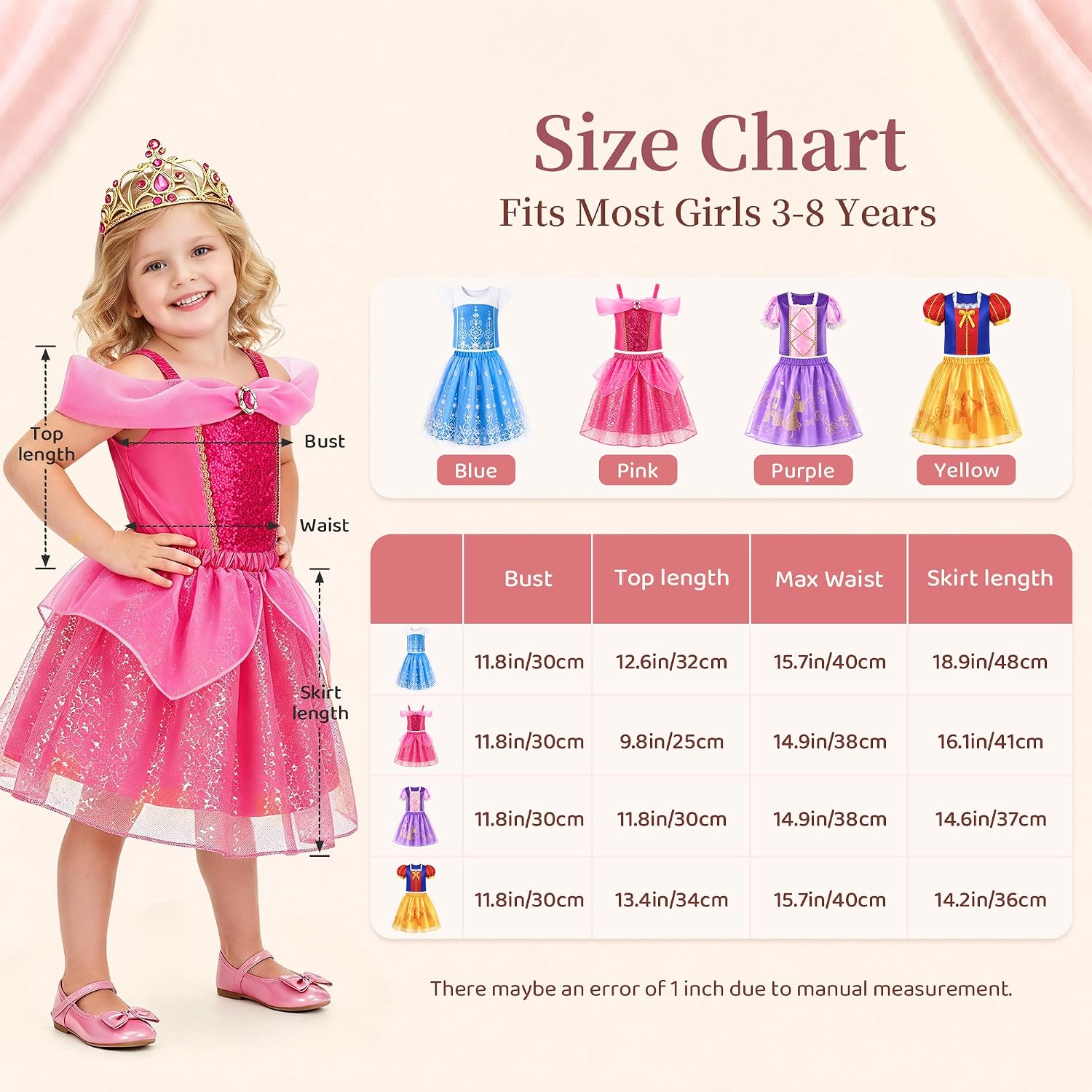 Meland Princess Dress Up for Girls 3-8, 4 Princess Outfits with Jewelry, Princess Role Play Toy Gift for Birthday & Christmas - Image 5