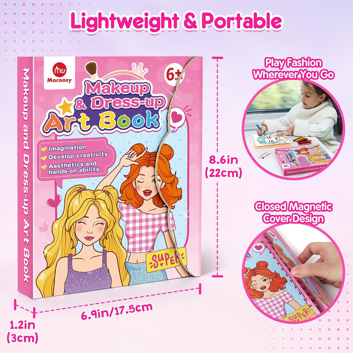 Mocoosy Makeup Art Craft for kids Ages 4-8, Pretend Play Makeup Coloring Activity Book with Stickers, Fashion Design Sketchbook, Travel Game Airplane Car Road Trip Toy Birthday Gift for Girl 5 6 7 8 9 - Image 5