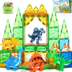 Coodoo Dinosaur Toys Magnetic Tiles 3D Movable Dinos for Kids 3-5 5-7 Toddler Outdoor Sensory Toys, STEM Educational Magnetic Blocks for 3+ Years Old Boys Girls Kids Toy