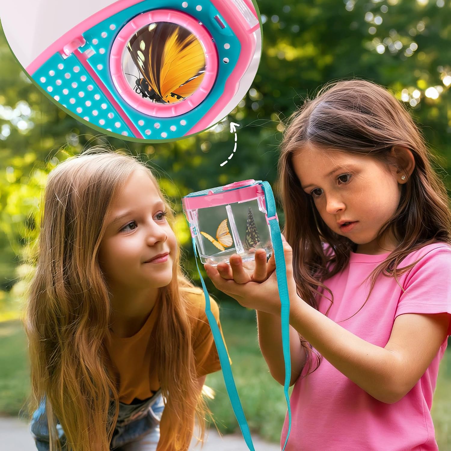 ROBOTIME Twin Color Catcher Kit for Kids: 2-Person Outdoor Explorer Set with Green & Pink Gear | Complete Hunting Kit for Siblings & Friends Ages 3+ - Image 4