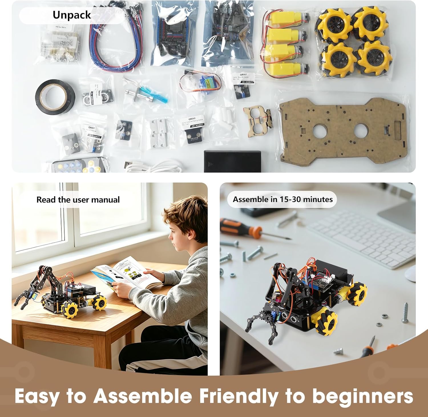 ACEBOTT Robotics for Kids Ages 8-12, Smart Robot Arm Car Kit with 5DOF, STEM Toys for Boys Age 8-12 12-16+, ESP32 Arduino/Python/Blockly Coding, App & Remote Control, STEM DIY Gift for Teens & Adults - Image 2