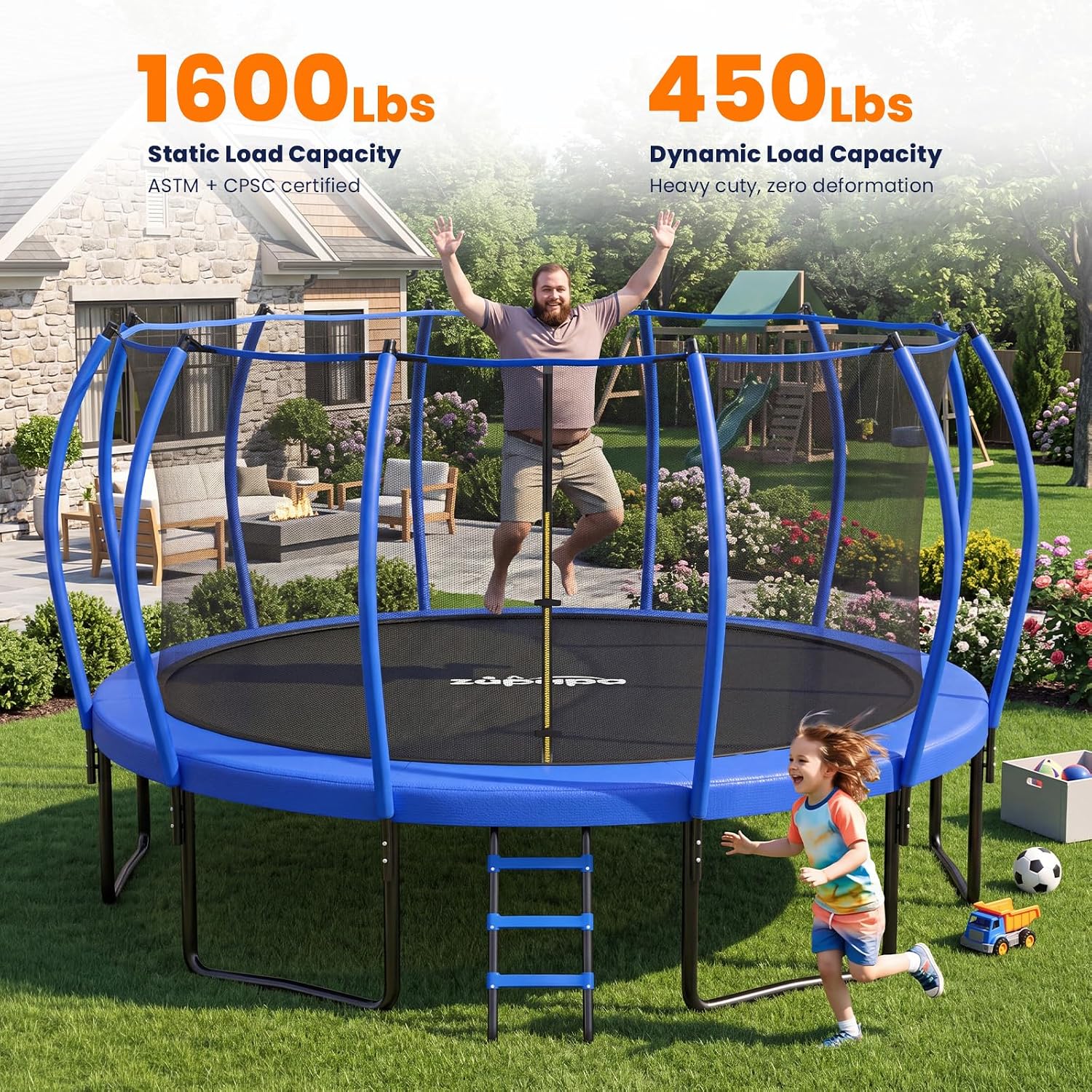 Zupapa 1600LBS Capacity No-Gap Design 16 15 14FT Trampoline with Safety Enclosure Net and Non-Slip Ladder 10-Year Quality Assurance Perfect for Outdoor Backyard Fun - Image 2