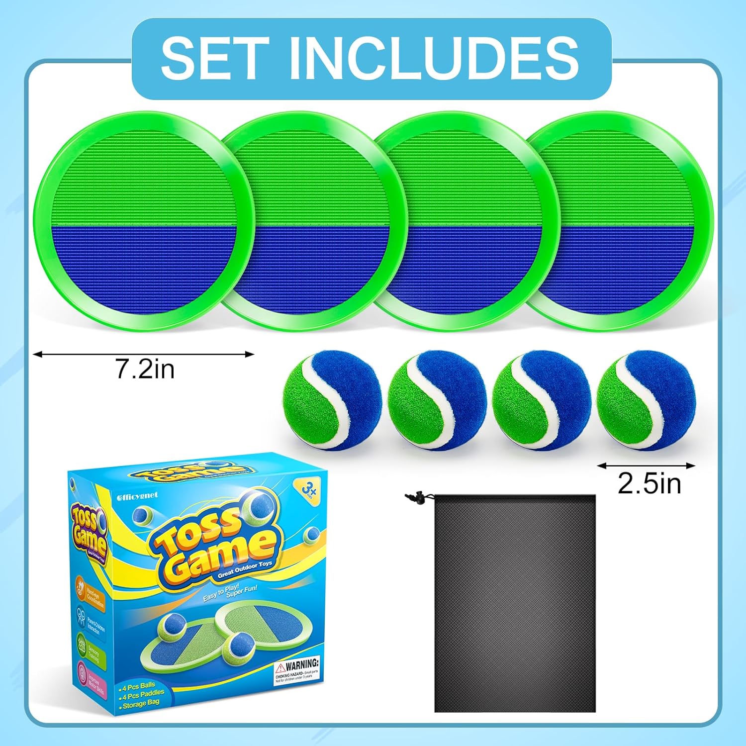Outdoor Toys for Kids Ages 4-8, Outside Game for 3 4 5 6 7 8 -12 Year Old Boys Girls, Catch Ball Toss Game for Beach, Pool, Yard- Toddlers Birthday Gifts Easter Basket Stuffers(4Pcs Green Paddles) - Image 2