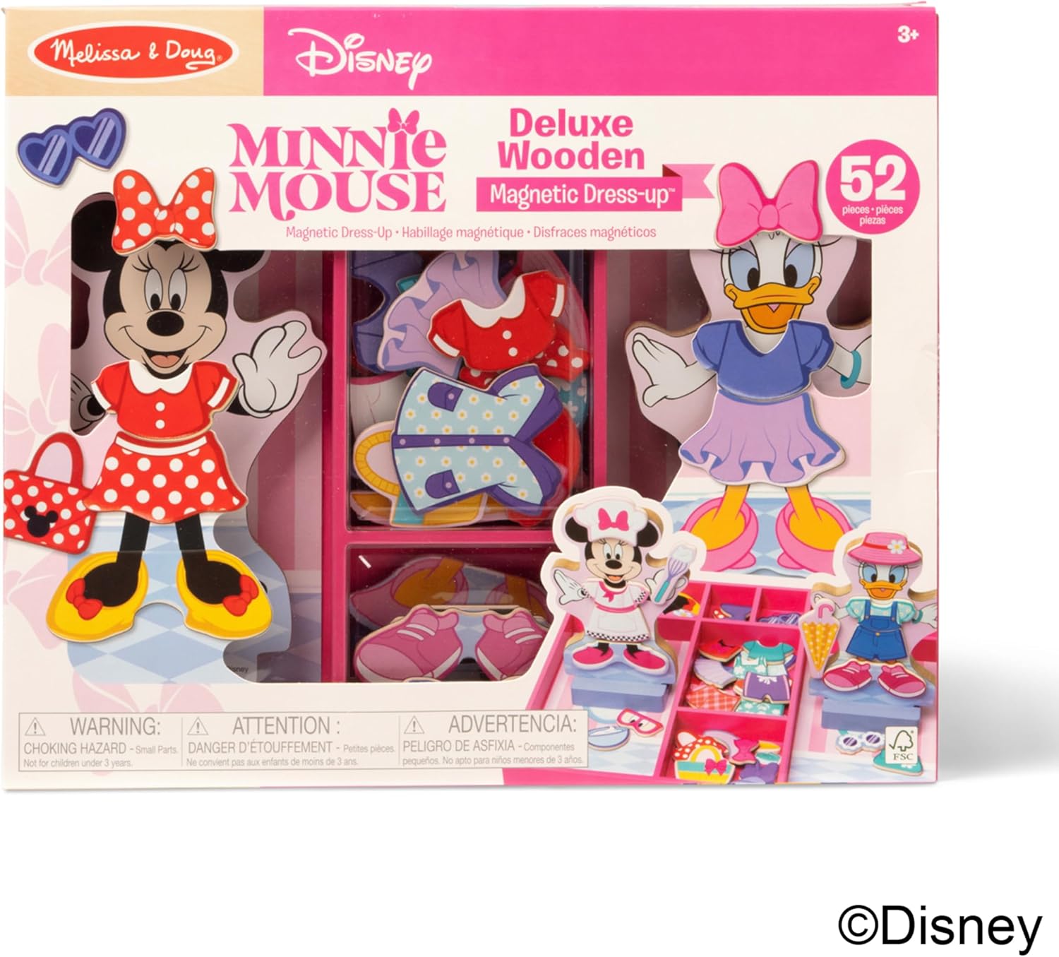 Melissa & Doug Disney Minnie Mouse and Daisy Duck Deluxe Wooden Magnetic Dress-Up; 2 Fashion Dolls with Stands for Pretend Play, 52 Pieces - FSC Certified - Image 3