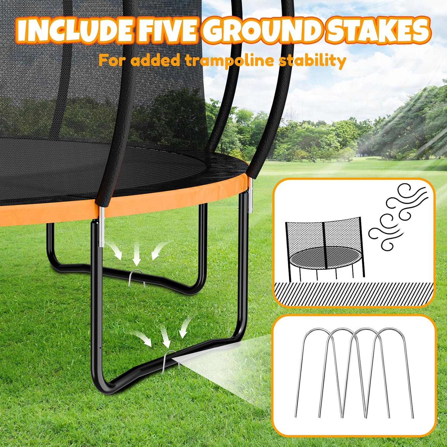 Kiivakii Trampoline 12 14 16FT, Outdoor Big Trampolines for Kids and Adults, Recreational Trampolines with Basketball Hoop and Stakes, Big Round Trampoline with Sprinkler for Backyard - Image 5