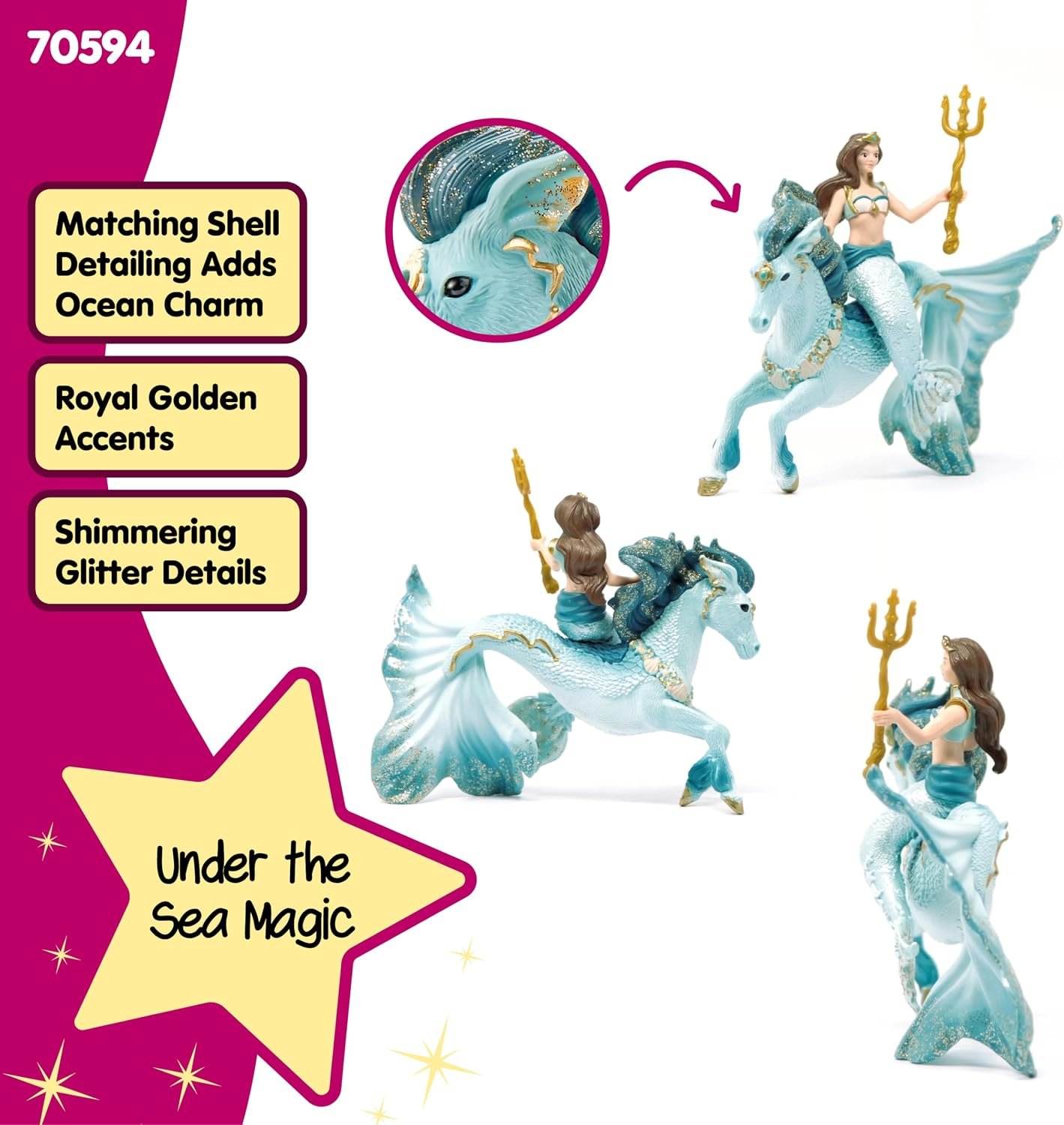 Schleich Bayala - 3 PC Mermaid Eyela Figure with Magic Horse - Mermaid Toy and Seahorse Playset for Girls and Boys - Underwater Fairy and Unicorn Toy - Fantasy Figurines for Kids Ages 5+ | 70594 - Image 3