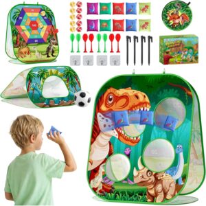 4-in-1 Dinosaur Bean Bag Toss Game for Kids, Cornhole & Dart Board Set for Toddlers, Outdoor Toys for Family Party, Backyard, Beach & Lawn Activities, Gift for Boys and Girls Ages 3 4 5 6 7 8