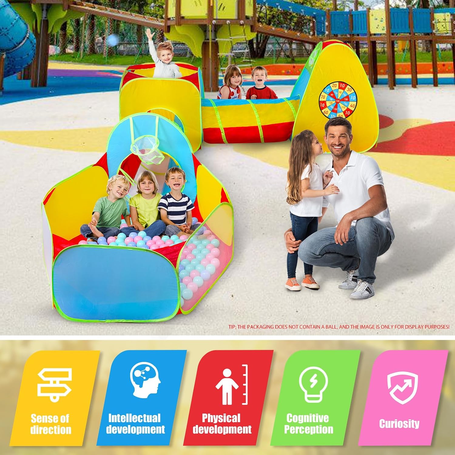 5Pcs Kids Play Tent and Play Tunnel,Ball Pit for Toddler Baby,Foldable Pop Up Tents with Carry Bag,Indoor Outdoor Playhouse with Crawling Toys,Boys and Girls Best Birthday Gifts - Image 5