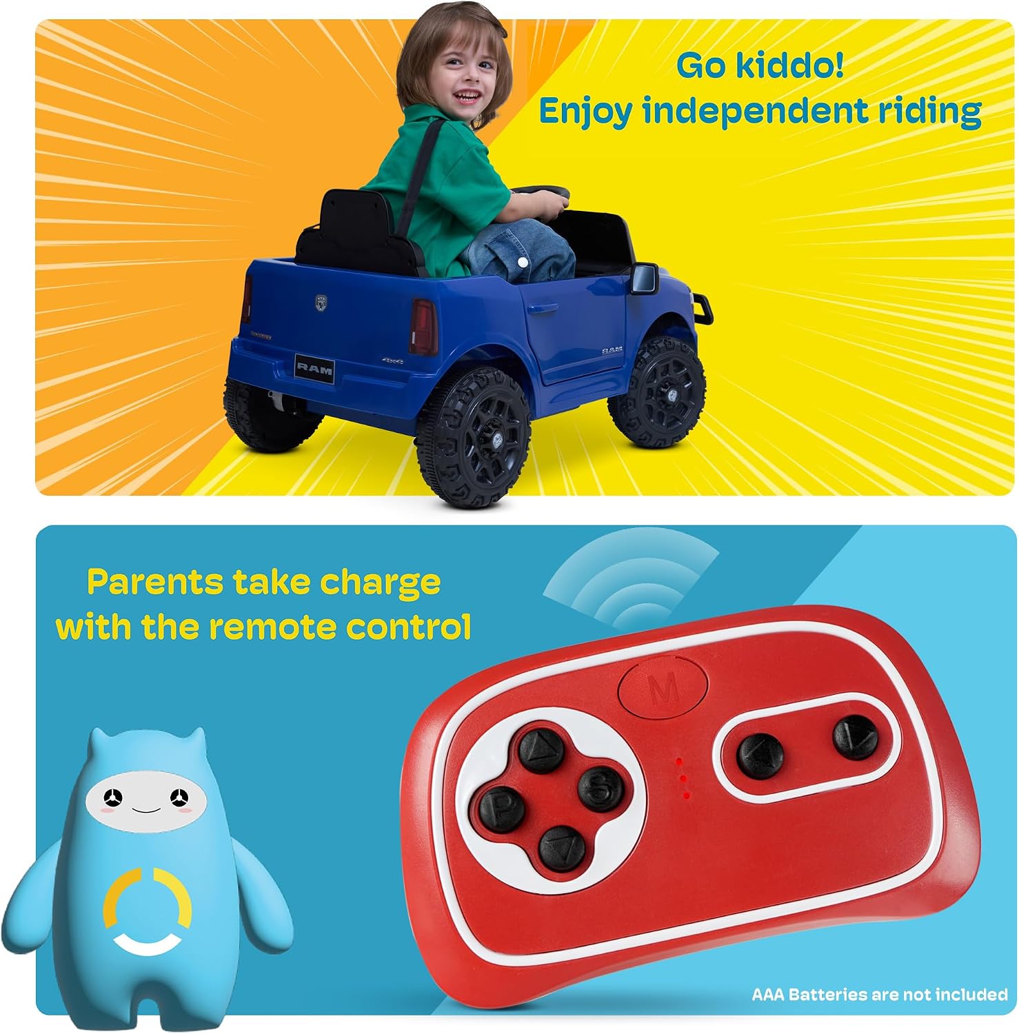 Kidzone Licensed Ram 3500 12V Ride on Truck, Powered Ride-on Car with 2.4G Remote Control & Manual Modes, Electric Toy Vehicle for Kids with Bluetooth, LED Lights, Spring Suspension, White - Image 6