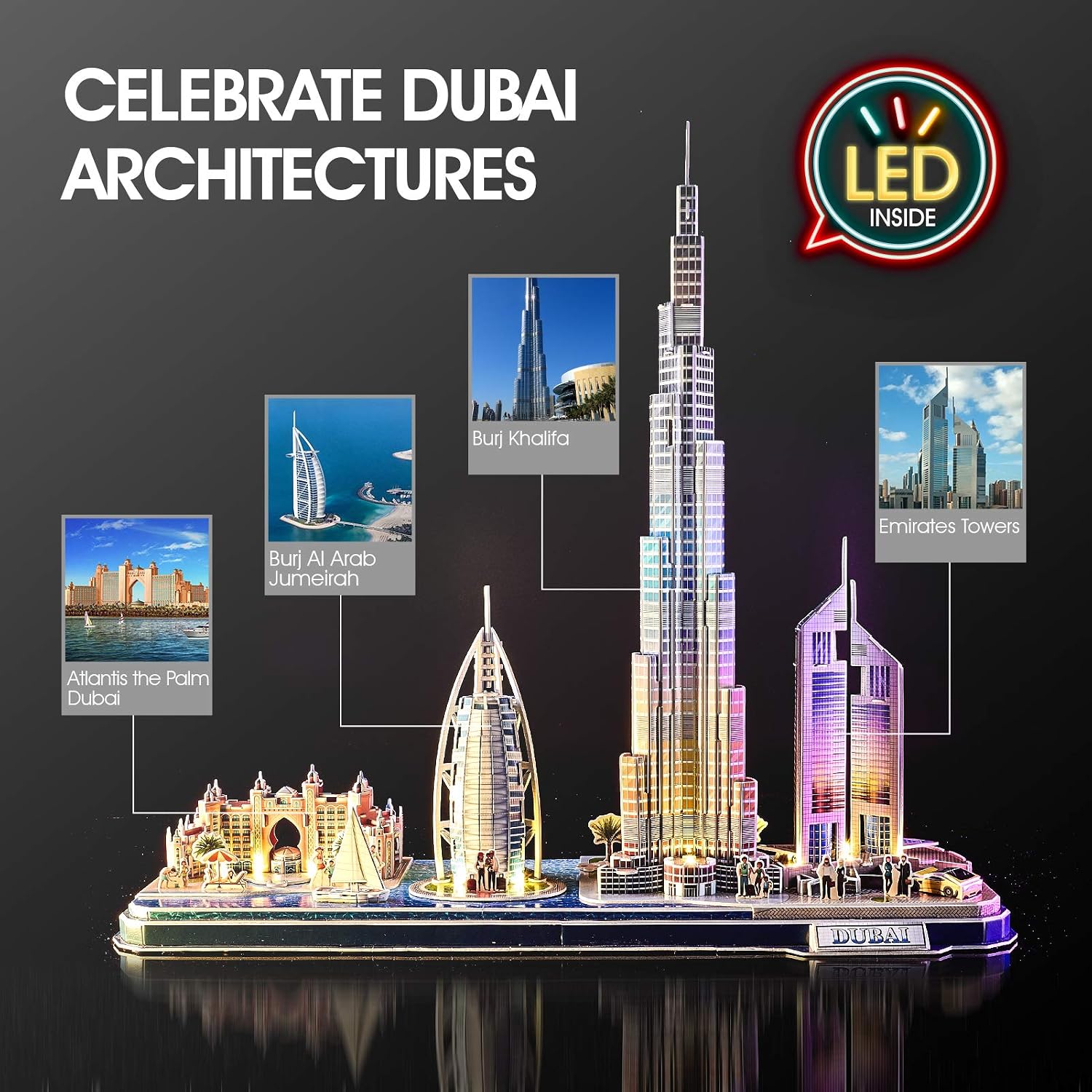 CubicFun 3D Puzzles for Kids Ages 8-10 LED Dubai Cityline, Arts and Crafts for Kids Ages 8-12 STEM Projects for Kids Ages 8-12 Gifts for 8 Year Old Toys for 8 Year Old Girls Lighting Architecture - Image 2