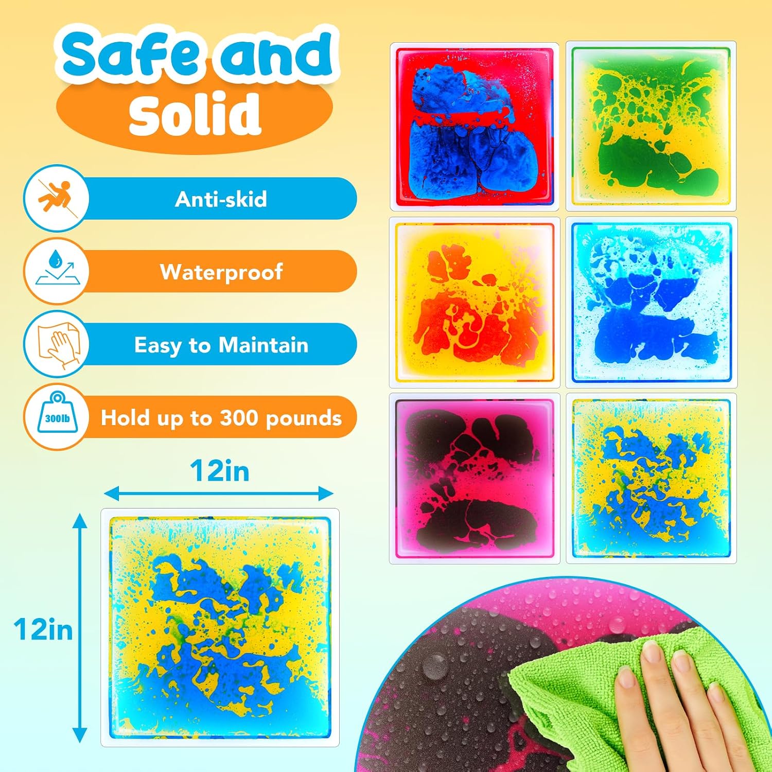 Sensory Floor Tiles for Kids Toddlers: 6 Pack Liquid Play Mats, 12"x12" Squares Autism Sensory Puzzle Pad, Lava Tiles Games Dance Step Pads, Preschool Classroom Montessori Gross Motor Daycare Toys - Image 3